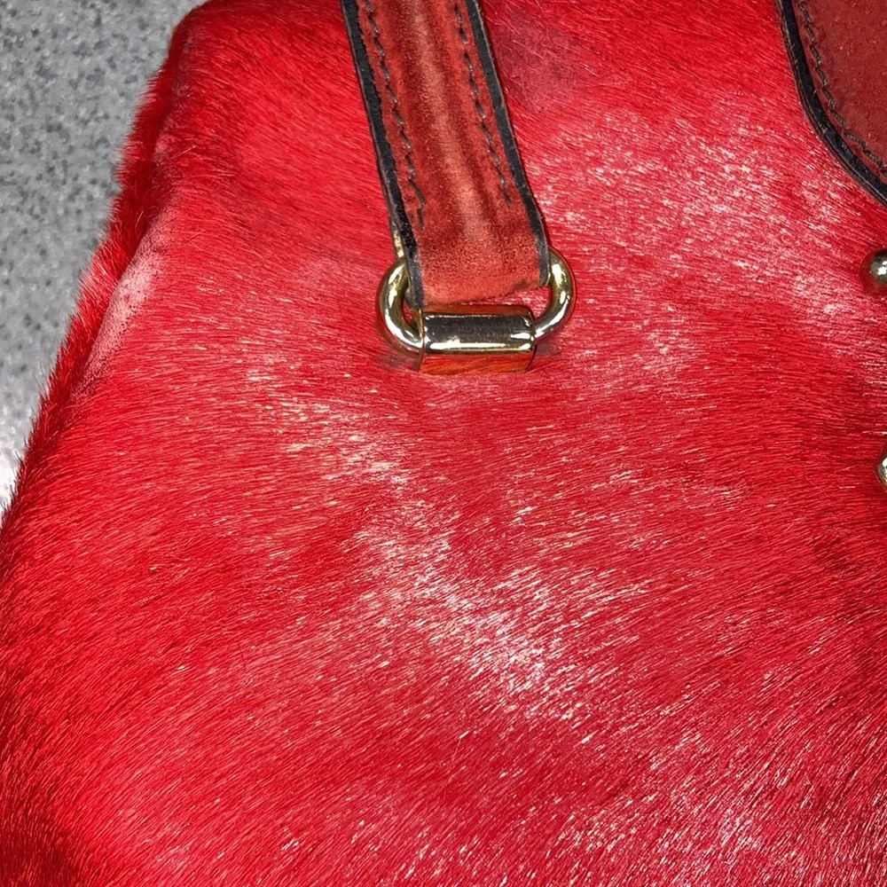 RARE KORET Lg DOCTORS SATCHEL/train case- red calf hair, leather & gold hardware